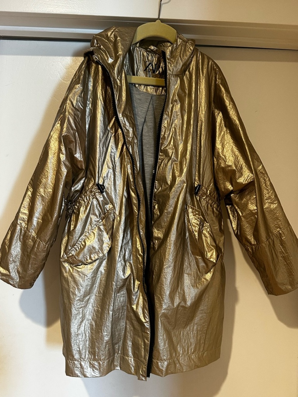 Zara Girls Metallic Gold Hooded Trench Coat - size 8 or 128 cm